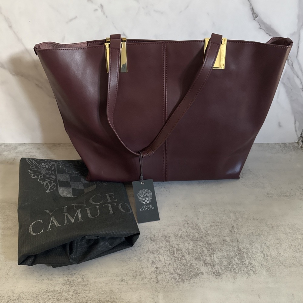 Vince Camuto Keena Tote Black Cherry Leather  NWT with Dust Bag